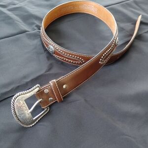 Brown Leather Belt with Silver Buckle